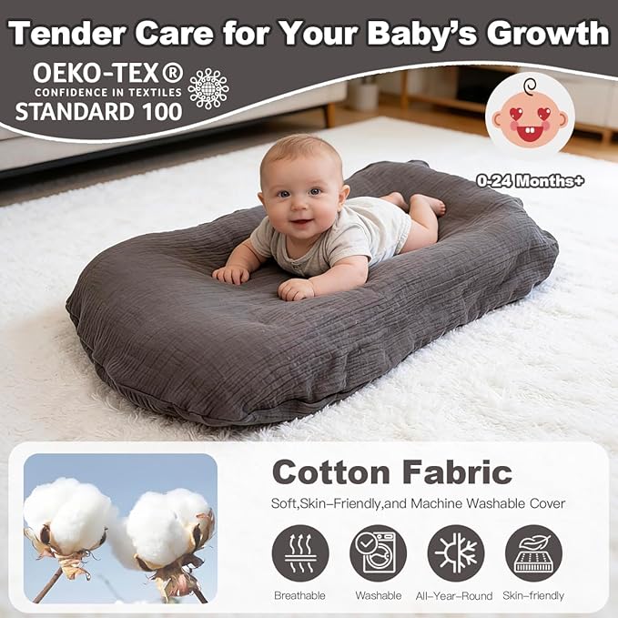 Baby Support Cushion - Snuggle Cozy Me Infant Support Cushion for Newborns | Breathable & Soft, Portable Awake-Time Pad, Essential Baby Gift (Support Cover Included)