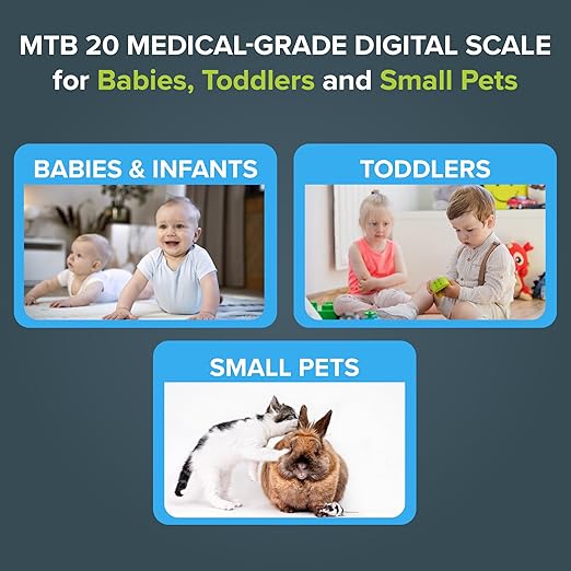 Adam Equipment MTB Baby & Toddler Digital Scale for Babies, Toddlers, Small Pets, Detachable Ergonomic Cradle, Non-Slip Mat, Easy to Use, MTB 20, Weighs up to 44lbs / 20kg