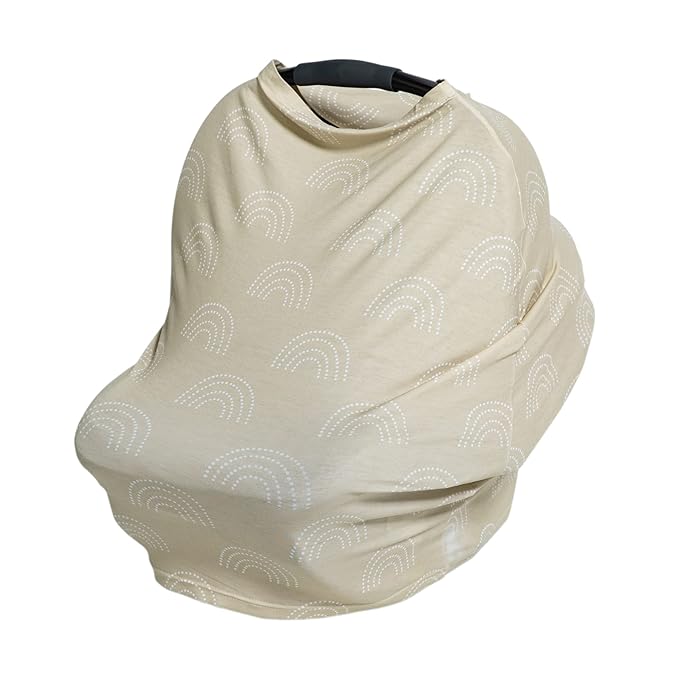 J.L. Childress 4-in-1 Car Seat Cover for Babies - Multi-Use, Stretchy Car Seat Canopy and Privacy Cover - Breastfeeding Nursing Cover - Gender Neutral - Beige Dot Rainbow