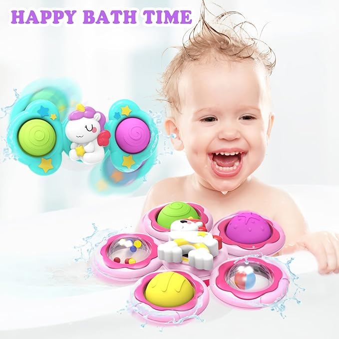3PCS Suction Cup Spinner Toys for 1 Year Old Girls Boys, Baby Bath Toys,Spinners for Kids Sensory Toys for Toddlers 1-3,Toddler Girl Birthday Gifts