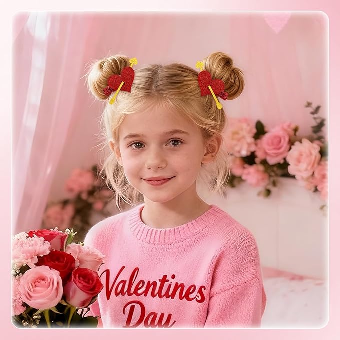 YanJie 2pcs Valentines Day Hair Clips for Girls Glitter Heart Clip Cupid Accessories Red Hair Accessories for Women Cute Hairpin Girl Valentine Gifts