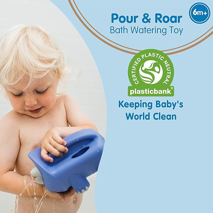 Dr. Brown’s CleanUp Pour & Roar Watering Can 6m+ and Float & Hatch Dino Eggs Nesting Bath Toy, 6m+, BPA Free, Certified Plastic Neutral