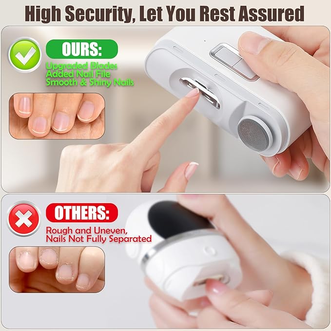 Automatic Nail Clipper with Nail File, Electric Baby Nail Clippers with Light, Rechargeable Nail Clippers with Catcher, Electric Nail File for Baby, Kids, Seniors, Caregivers