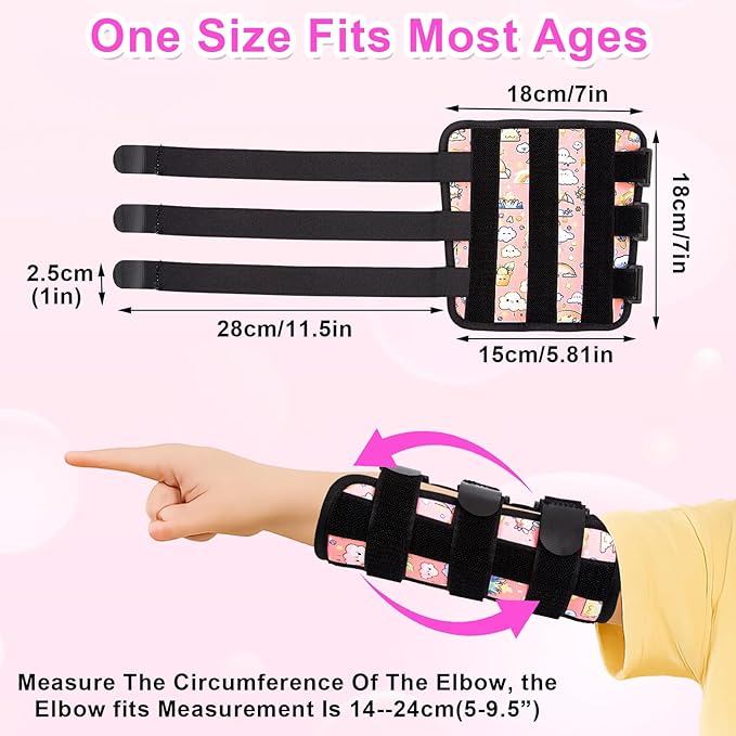 JFHNMLW 2 Pcs Thumb Sucking Deterrent, Pink Rainbow Elbow Thumb Guard for Thumb Sucking, Nail Biting Treatment for Kids Prevention Anti Nose Picking for Boys Girls Finger Sucking Prevention