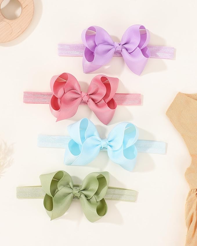 jollybows 30pcs Baby Girls Grosgrain Ribbon Hair Bows Headbands 4" Elastic Hair Band Hair Accessories for Infants Newborn- Natural Color Set