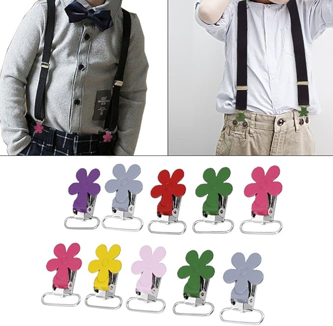 Hilitand Mini Plum Shape Suspender Clips, Mixed Color Suspender Snaps, DIY Clothes Accessories, for Making Pacifier Holders Bib Clips