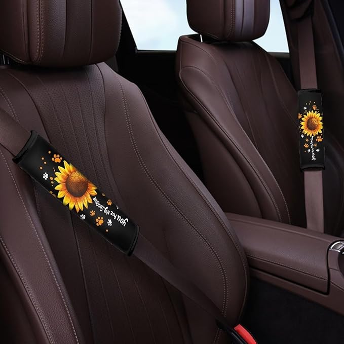 UNICEU Yellow Sunflower Dog Paw Seatbelt Pad for Car Universal Fit Automotive Seat Belt Shoulder Pad for Women Men,Backpack Shoulder Strap Covers