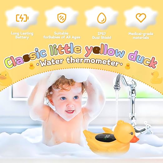 Baby Bath Thermometer - Digital Floating Water Thermometer with LED Display & Color Temperature Alerts, Rechargeable Bath Toy for Infant Bathtub Safety, Newborn Bath Essentials Gift