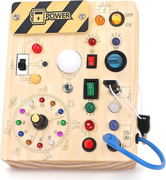 Grarain Toddler Toys Clock Busy Board with Led Light, Preschool Learning Activities Sensory Toys for Toddlers,Montessoti Toys for 1 2 3 Year Old