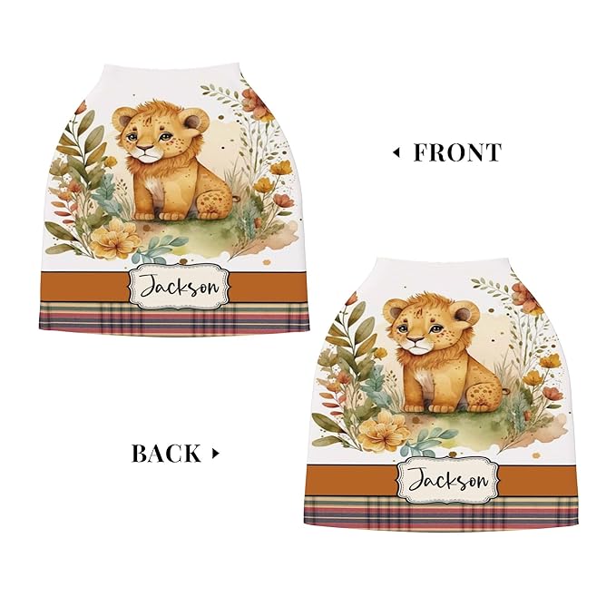 Personalized Lion Baby Car Seat Cover with Name,Multi-Use Canopy for Nursing, Strollers,Shopping Carts,Customized Breastfeeding Cover, Full Privacy,Infant Stroller Cover