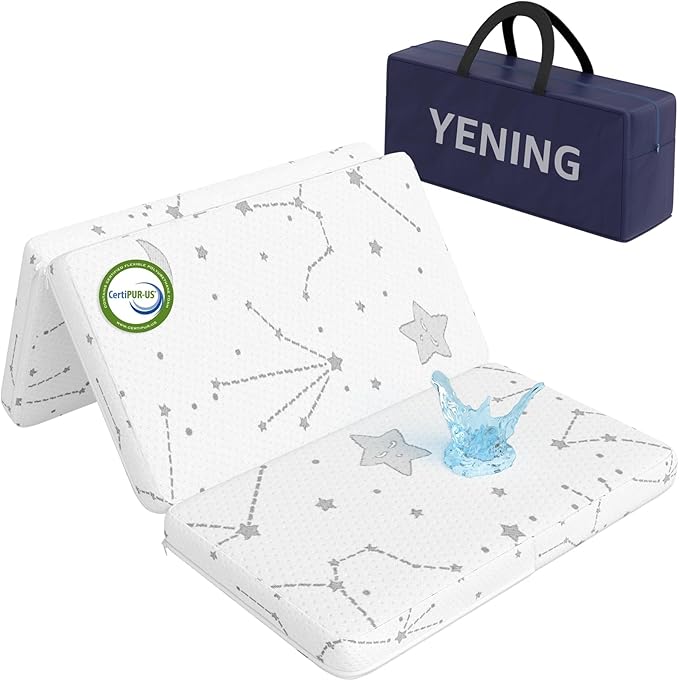 YENING Trifold Pack and Play Mattress Pad Foldable 38x26 Waterproof Baby Mattress for Pack N Play Matress Topper Breathable 1" Thick