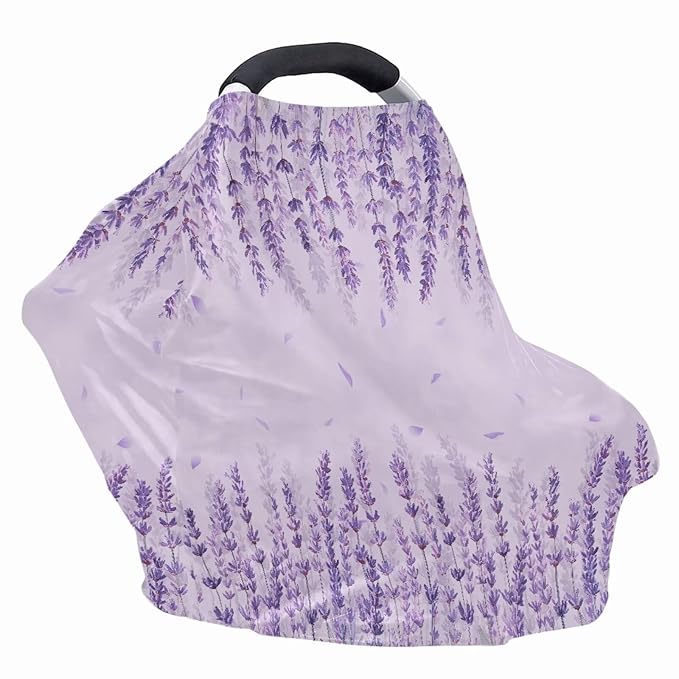 AFPANQZ Purple Flowers Nursing Cover Breastfeeding Scarf Baby Car Seat Covers Infant Stroller Cover Carseat Canopy for Girls and Boys Lightweight Breathable for Outdoor Walking Traveling