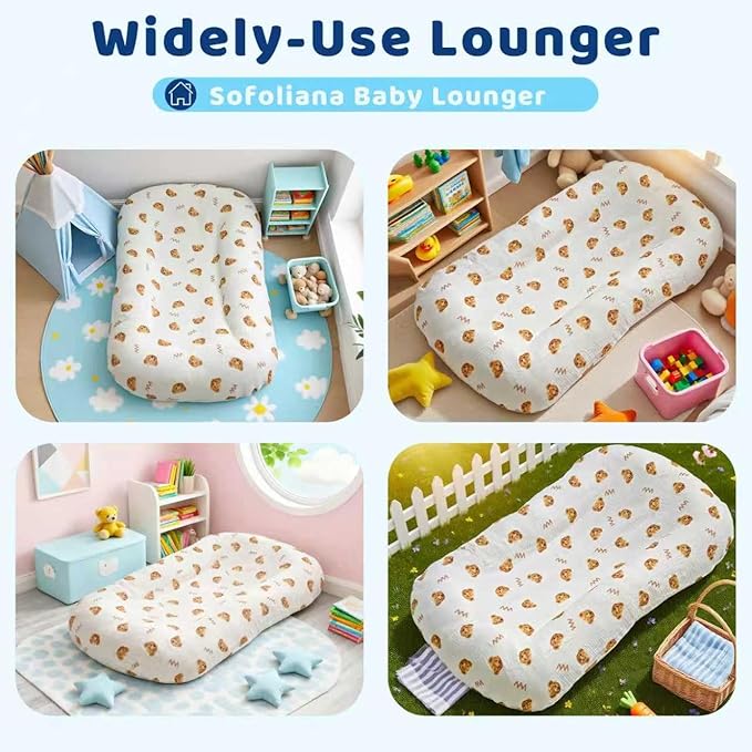 Baby Lounger, Newborn Lounger with Breathable & Soft Cover for Floor, Couch & Travel, 0-24 Months Newborn Babies Essentials Gifts. (2 Cover Included)
