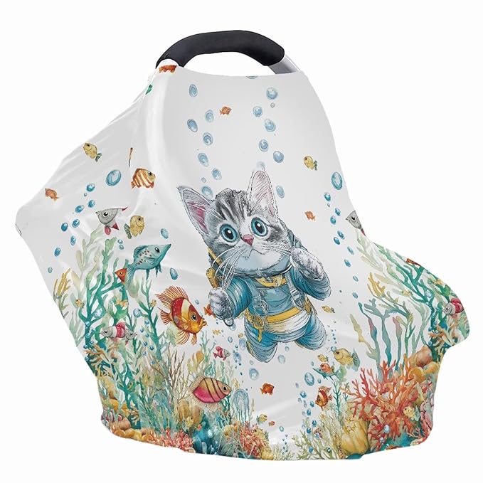 Cat Car Seat Canopy Breastfeeding Cover - Multi Use Baby Stroller and Carseat Cover, All Weather Breastfeeding Covers, Boys and Girls Shower Gifts