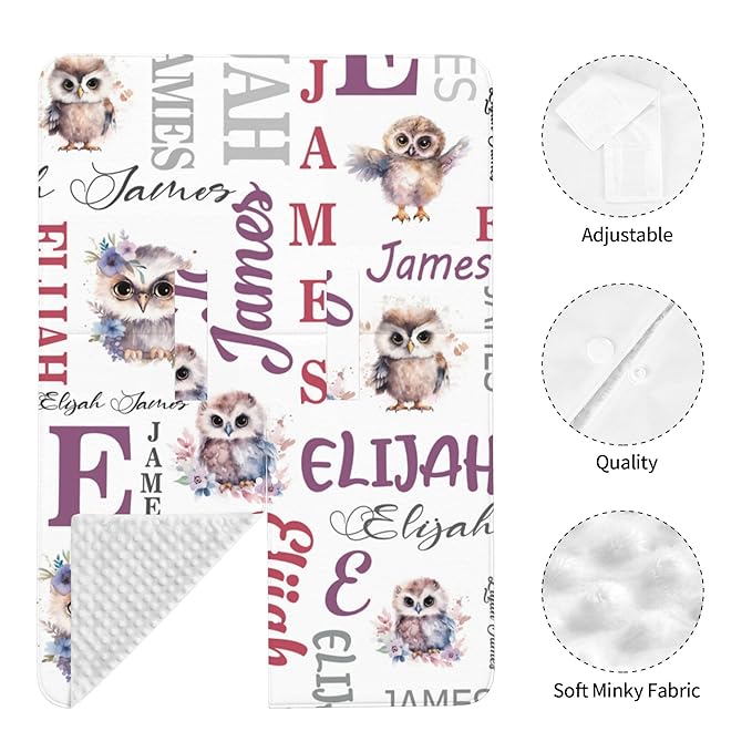 Personalized Baby Car Seat Canopy Minky Owl Baby Blanket Custom Name Baby Car Seat Cover Girls Boys Infant Newborn Carseat Canopy Nursing Cover for Stroller Car Seat Canopies