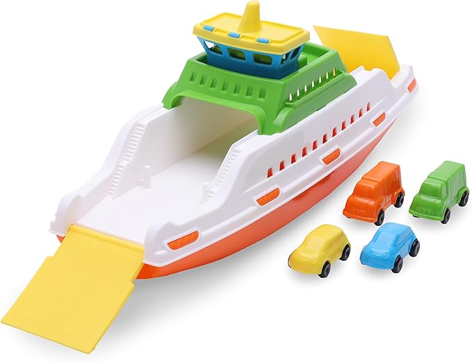 Toyland® 39cm (15") Colourful Ferry Boat with Moveable Ramps & 4 Mini Cars - Kids Floating Water Toy - Pool & Bathtime Toys - 3 Years+