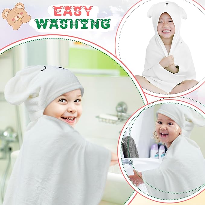 Xtinmee Toddler Bath Towels Hooded for Kid 0-5 Year 28 x 47 Inch Absorbent Baby Hooded Towel with Bear Ears Large Boys Girls Infant Towels Bathrobe Shower Blanket(Classic Color,2 Pcs)