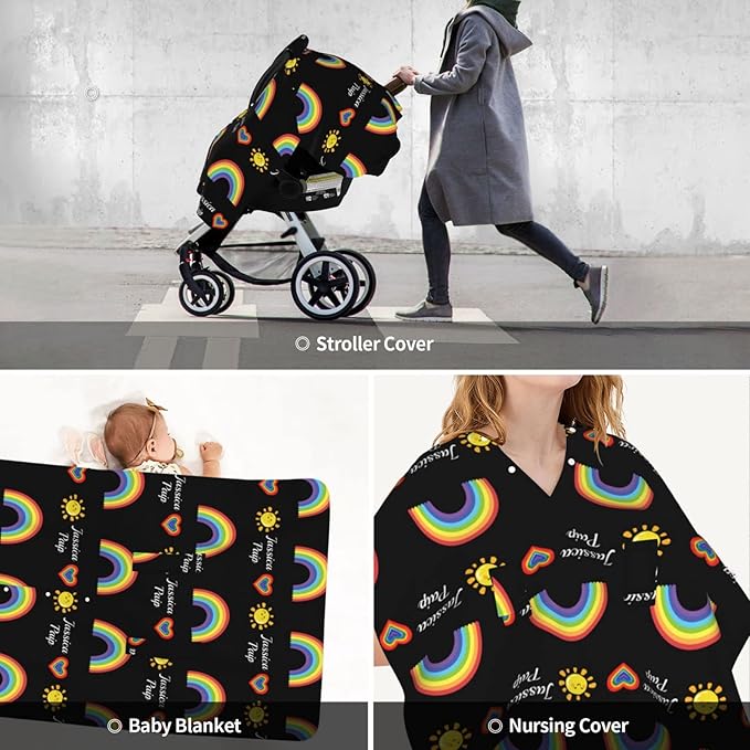 Personalized Baby Name Car Seat Covers for Girls,Nursing Custom Carseat Canopy for Babies Boy Winter Breastfeeding Cover Car Seat Canopies for Newborn Infant Toddler