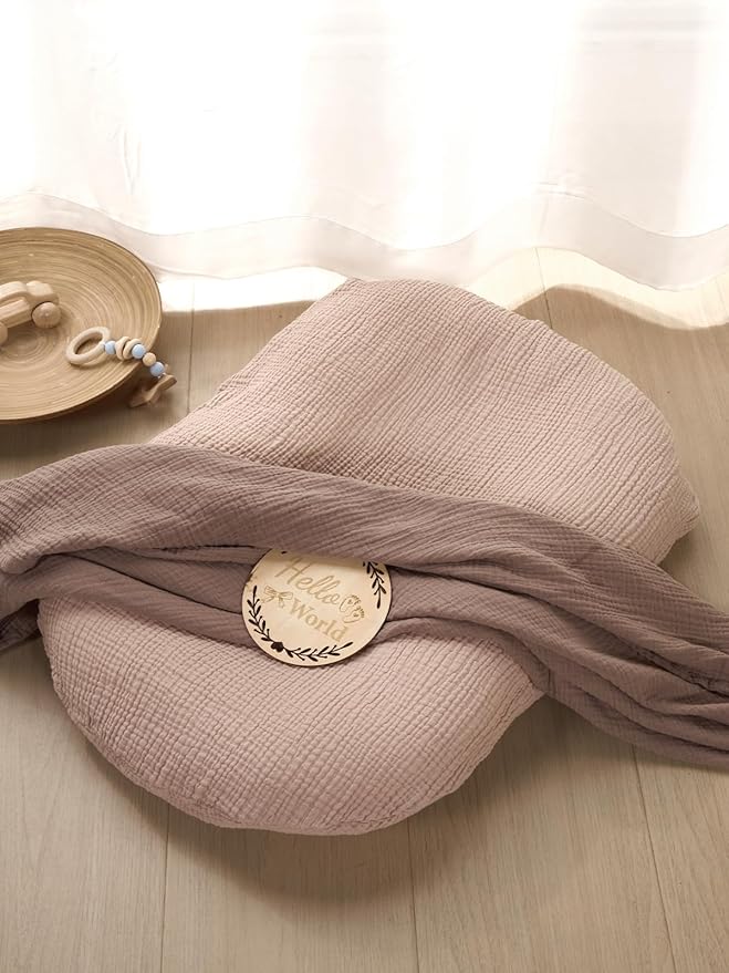 TILLYOU Muslin Baby Lounger Cover, 100% Cotton Newborn Lounger Cover, 2 Pack Baby Nest Slipcover for Boys Girls, Cover Only, Grey Brown and Light Brown