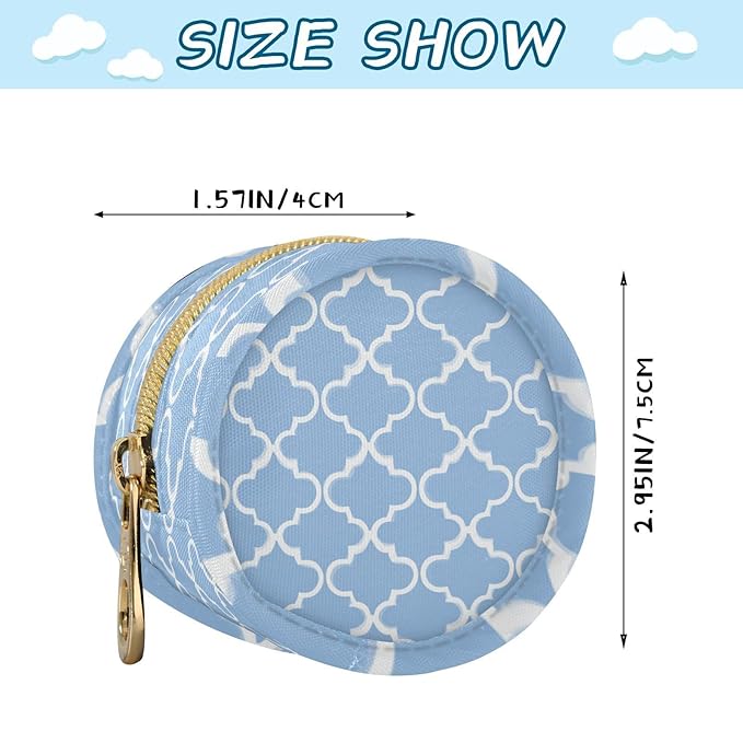 Pacifier Holder with Clip Pacifier Case for Diaper Bag Round Baby Pacifier Pouch Box Bag Portable Blue Cute Quatrefoil