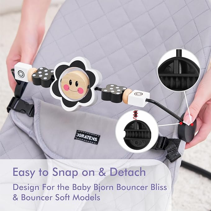 iGRATENS Baby Bjorn Bouncer Toy Bar, Toy for Baby Bouncer Soft & Bliss, Easy to Attach and Remove, Child-Friendly Materials, Exciting Design for Curious Babies, Black and White Flowers