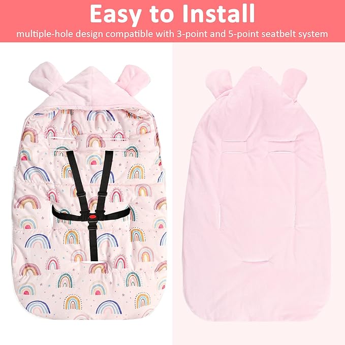 Carseat Blankets for Babies Winter, Warm Toddler Carseat Swaddle Blanket, Infant Stroller Bunting Bag Footmuff for Cold Weather, Universal, Windproof (Pink)