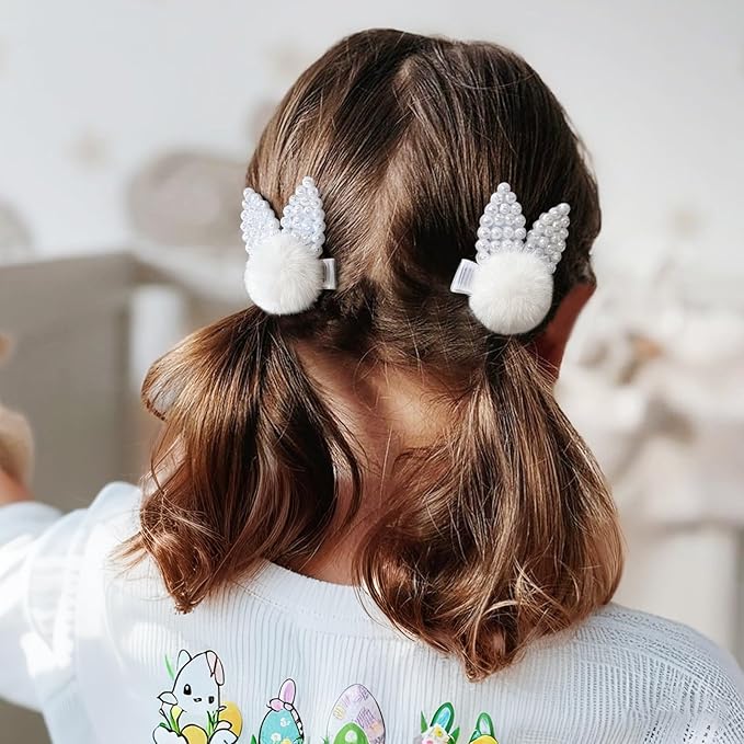 VOBOBE 4Pcs Easter Bunny Hair Bow Clips, Rabbit Hair Bow Accessories for Easter Party Birthday Supplies