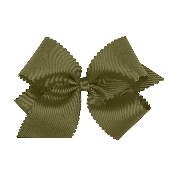 Wee Ones Girls' Classic Grosgrain Hair Bow with Scalloped Edges, No-Slip Hair Clip, Handmade, Sage, King