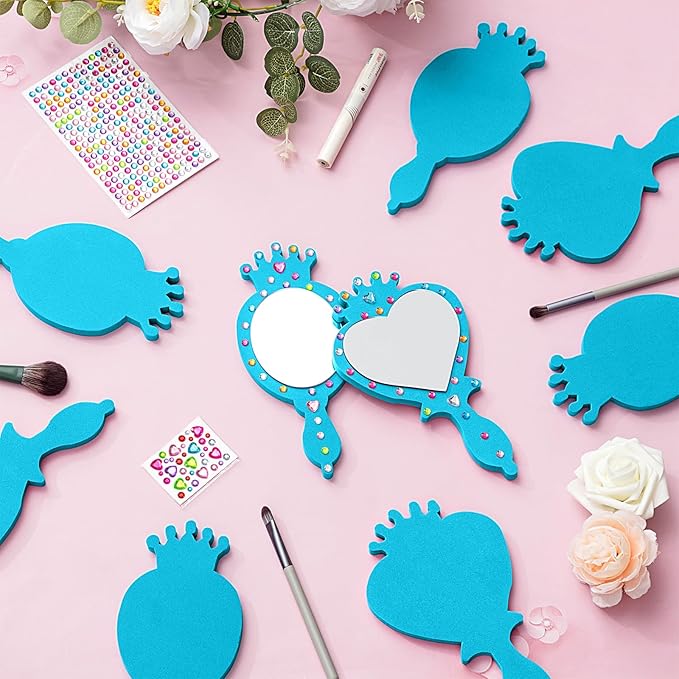Geetery 20 Pcs Unbreakable Kids Mirror DIY Decorate Your Own Princess Mirror Mermaid Princess Foam Small Crafts for Princess Party Decorations(Blue)