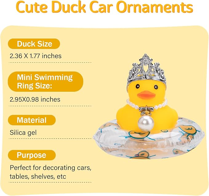 wonuu Car Duck Rubber Duck Car Ornaments Car Dashboard Decorations with Mini Crown and Necklace, C-Male Crown