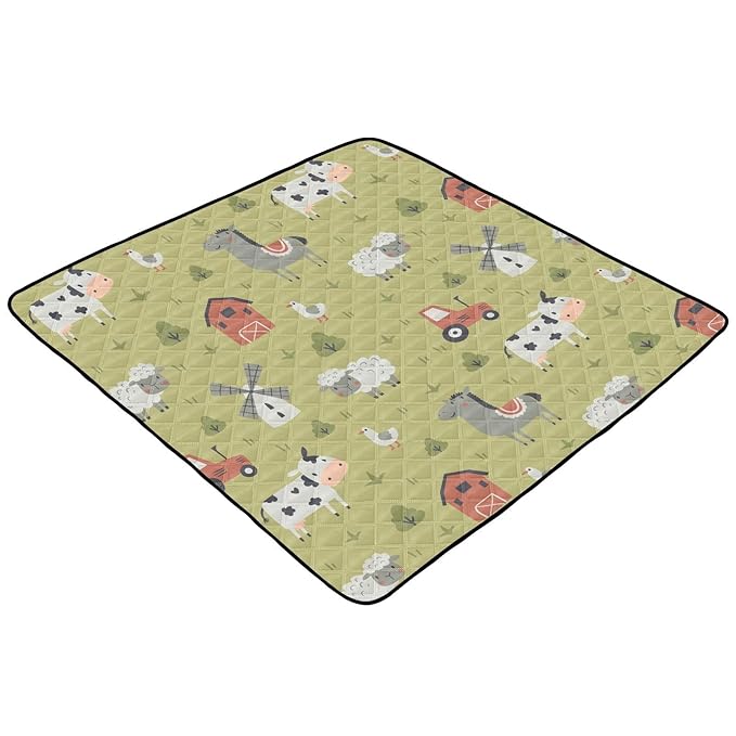 Baby Play Mat Cute Farm Tractor and Animals 50 x 50 Playpen Mat Baby Play Mats for Floor Play Gym Crawling Mat Non-Slip Cushioned Baby Playmat for Infants, Babies, Toddlers