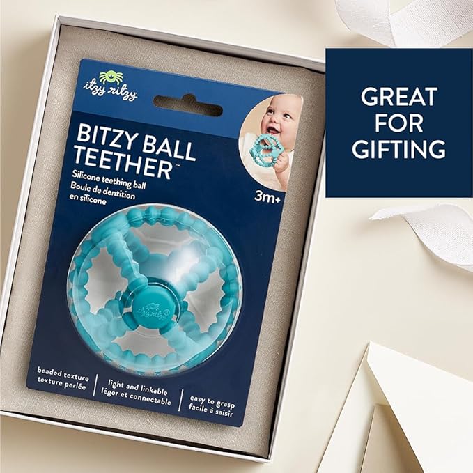 Itzy Ritzy Teething Ball – Flexible Teether Ball Soothes Sore Gums & Features Easy-to-Grip Design - Made of BPA-Free Silicone - Designed for Ages 3 Months and Up (Teal)