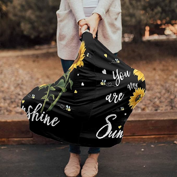 Sunflower Nursing Cover for Breastfeeding Scarf Super Soft Cotton Multi Use for Baby Car Seat Covers Canopy Shopping Cart Cover Blanket Stroller Cover