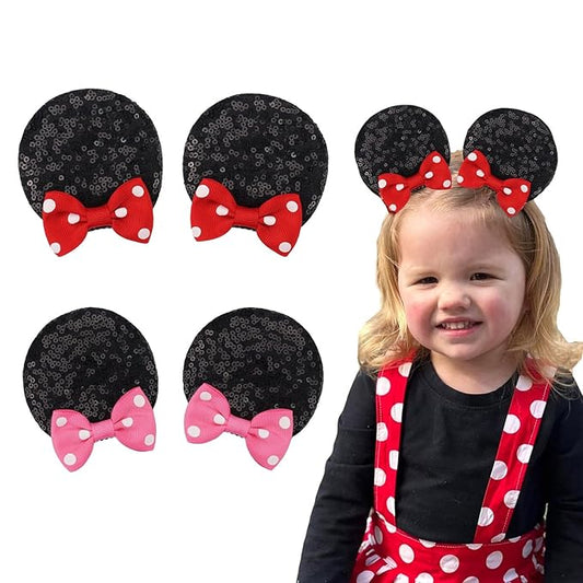 Hjiaruiky Mouse Ears Hair Clips Hair Bows Barrettes Accessories for Toddler Girls Women kids Party Birthday 4PCS