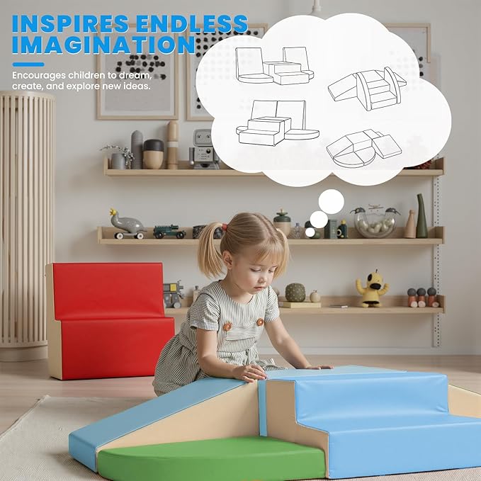 Hoohtoot PU Leather Foam Blocks for Toddlers: 6-Piece Indoor Climbing Play Set - Soft Climbing and Sliding Blocks - Baby Learning Gym - Toddler Activity Structure for Preschool