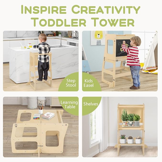 Olakids Pikler Triangle Set 8 in 1 Climbing Toys for Toddlers Foldable Wood Montessori Jungle Gym with Toddler Tower Angle Adjustable Ladder Ramp Slide Indoor Kids Playground Climber