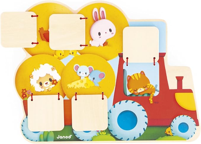 Janod - Farm Puzzle (Yellow) - Child Development - Dexterity Development - Tactile Learning Experience - Easy Grip Design for Little Hands - Animal Recognition Fun - Durable Wooden Construction