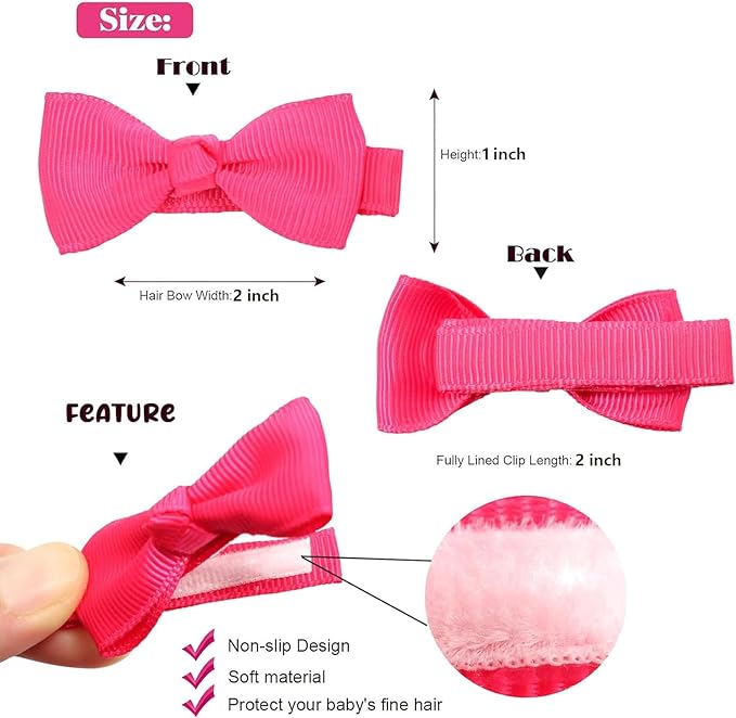 Baby Hair Clips 60 Pieces 30 Colors in Pairs Baby Girls Fully Lined Bows Hair Pins Tiny 2" Hair Bows Alligator Clips for Girls Infants Toddlers
