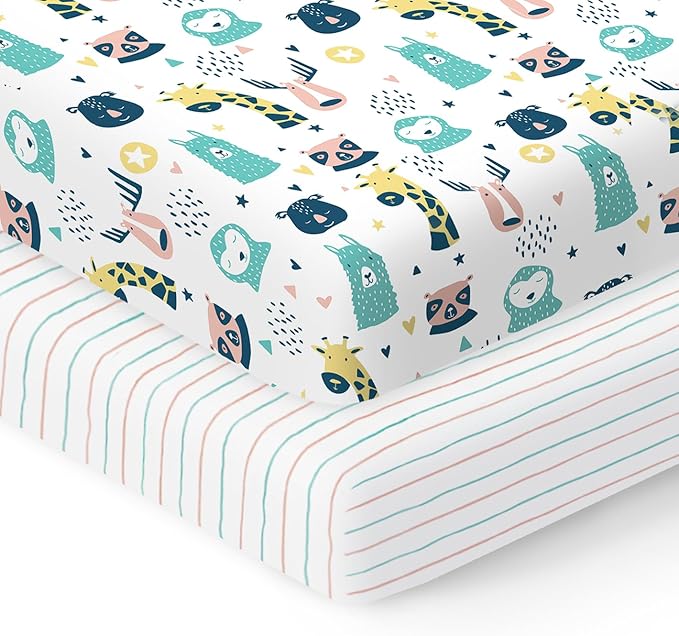 100% Organic Cotton Fitted Sheets Fit and are Compatible with Graco Pack n Play, Babyletto, Pamo Babe, Hiccapop, Dream on Me, Evenflo, Baby Trend Portable/Mini Crib/Playards. 2 Pk