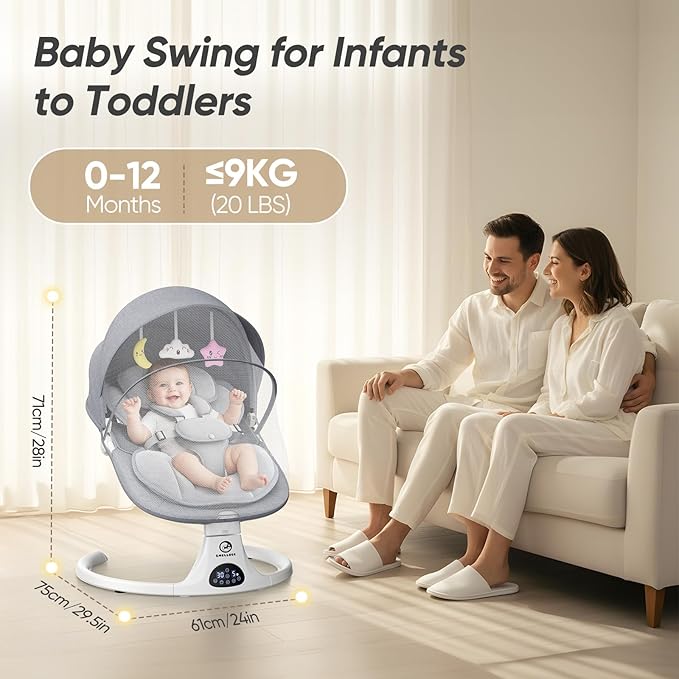 Baby Swings for Infants, Smelluck Electric Baby Swing with Upgraded 3 Adjustable Backrest, 12 Preset Melodies, 5 Speeds, Remote Control and Bluetooth, Portable Infant Swing for Indoor and Outdoor