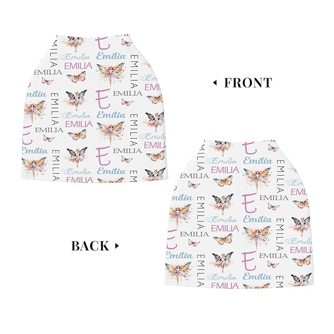 Personalized Baby Car Seat Cover with Name Stroller Canopy Custom Butterfly Carseat Cover Newborn Baby Boy Girl Nursing Cover for Moms First Birthday Gift