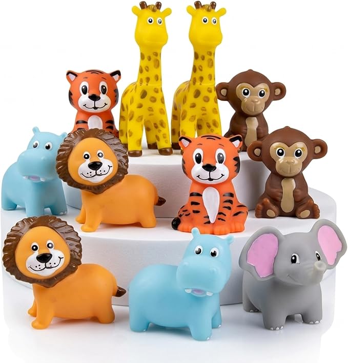 ArtCreativity Vinyl Zoo Animals Toys (Pack of 12) - Assorted Squeezable Toys Safari Animals Figures - Safari Birthday Party Favors for Kids, Jungle Figures for Fun Bath & Play Time