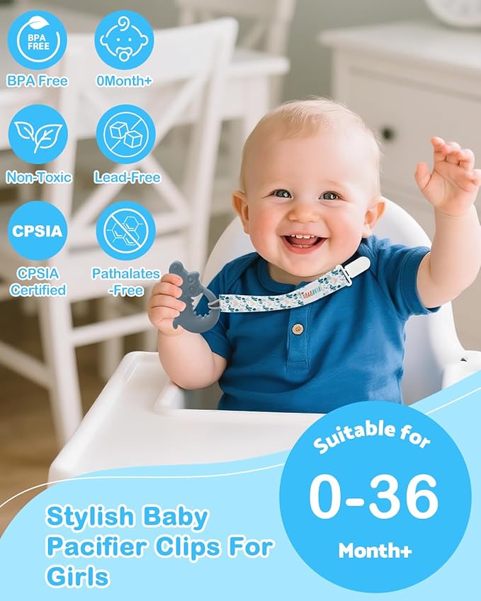 ALVABABY Pacifier Clips 8 Pack Binky Paci Clip Holder Leashes 8DP24A