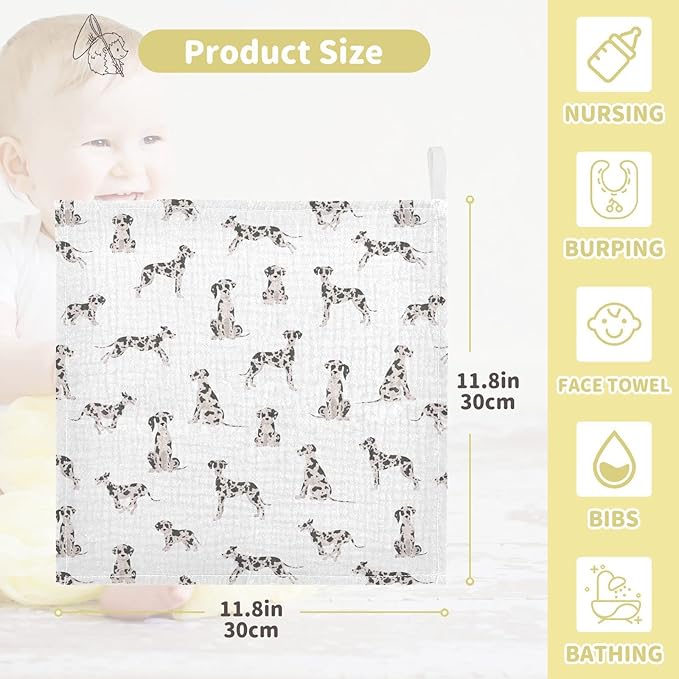 vvfelixl Baby Cotton Washcloths Great Dane Dog Infants Bath Towel for Unisex Face Towels for Newborn, Natural Baby Wipes Delicate Skin, 11.8 X 11.8 inch, one sizex3