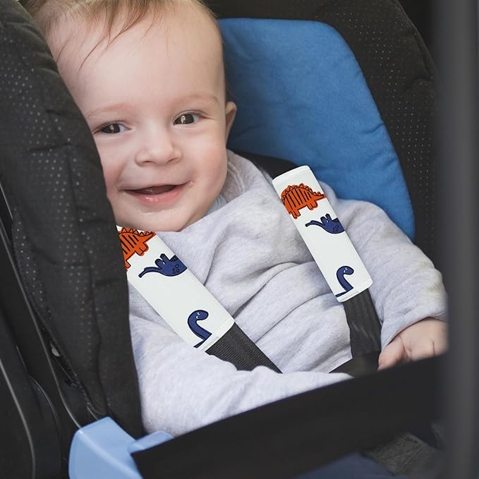 Baby Strap Cover for Children, 2 Pcs Infant Car Seat Belt Cover Pad, Neck Pad Protector for Kids Newborn Toddlers (Navy Dinosaur)
