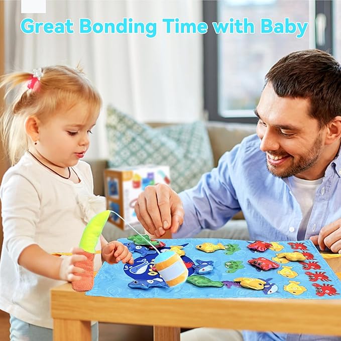 Count Learning Montessori Toys for Toddlers 3 Year Old Cloth Toddler Fishing Game with Stacking Cups,Baby Toy 12-18 Months 1 2 Year Old Boy Girl Gifts (Ocean Animal)