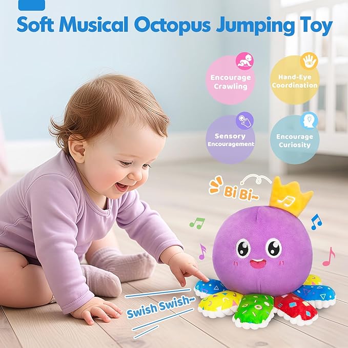 GMAOPHY Baby Toy for 6-12-18 Months – Interactive Crawling Octopus Plush with Music & Sound, Dancing, Tummy Time & Motor Skills Development, for 1 2 3 Year Old Boys & Girls, Birthday Gift