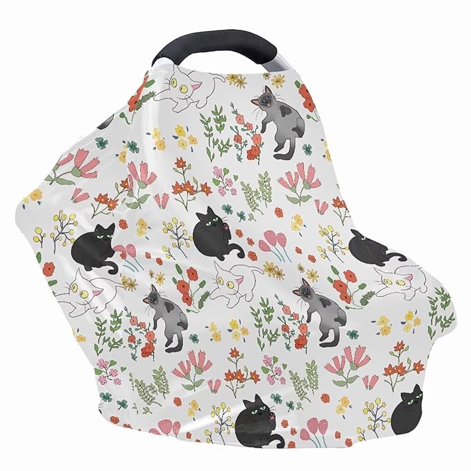 AFPANQZ Cat Floral Car Seat Covers for Babies Stretchy Lightweight Extra Soft Traveling Nursing Cover Breastfeeding Shield Carseat High Chairs Gender Neutral Shopping Carts