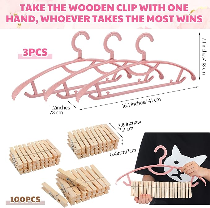 Threehoney 6 Sets Baby Shower Games Pacifiers Necklace and One Handed Wooden Clamp Hanger Game Bridal Shower for Gender Reveal Party Favors Funny Activities Parties(Pink)