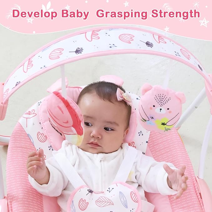 Baby Swing for Baby Girl,Newborn Swing with Music,5 Speed Levels,Timing Setting,Soft Cushion,Pink Foldable Infant Swing for Indoor Outdoor Use 0-9 Months